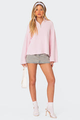 Amour High Neck Oversized Zip Sweater