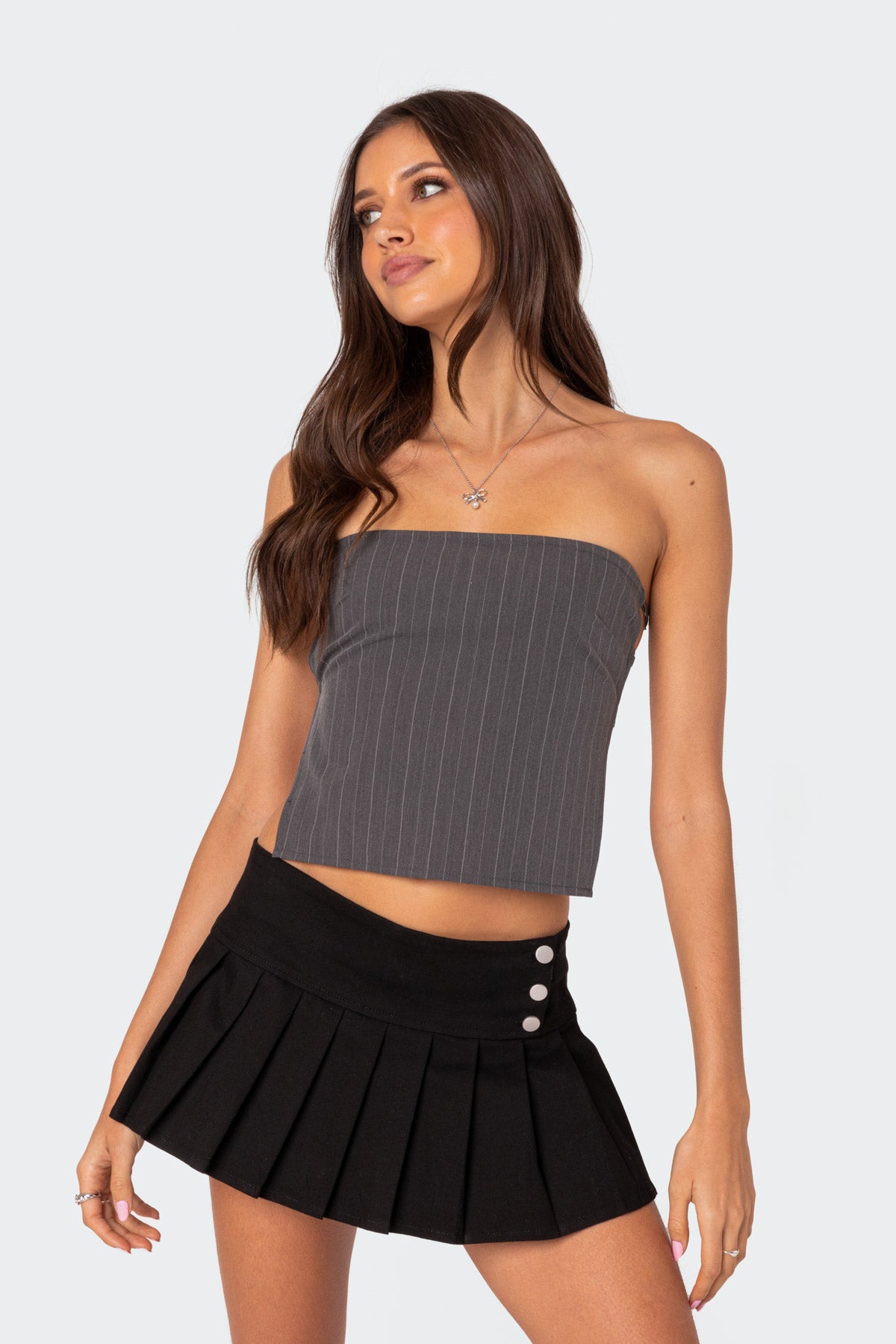 Pinstripe Open Back Strapless Top