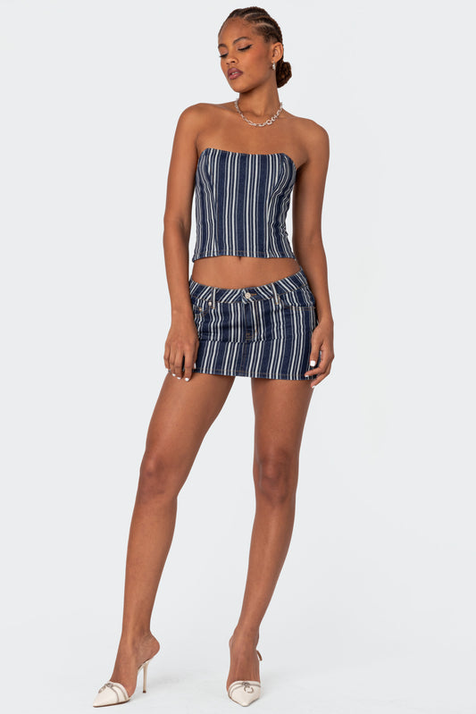 Inez Striped Denim Mini Skirt