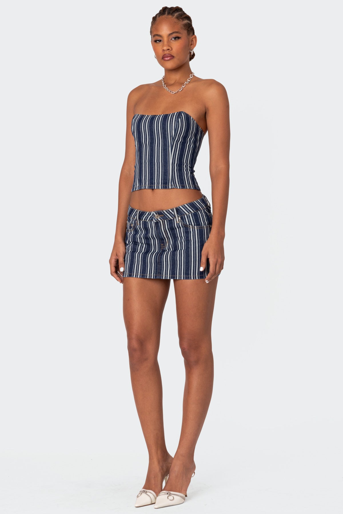 Inez Striped Denim Corset