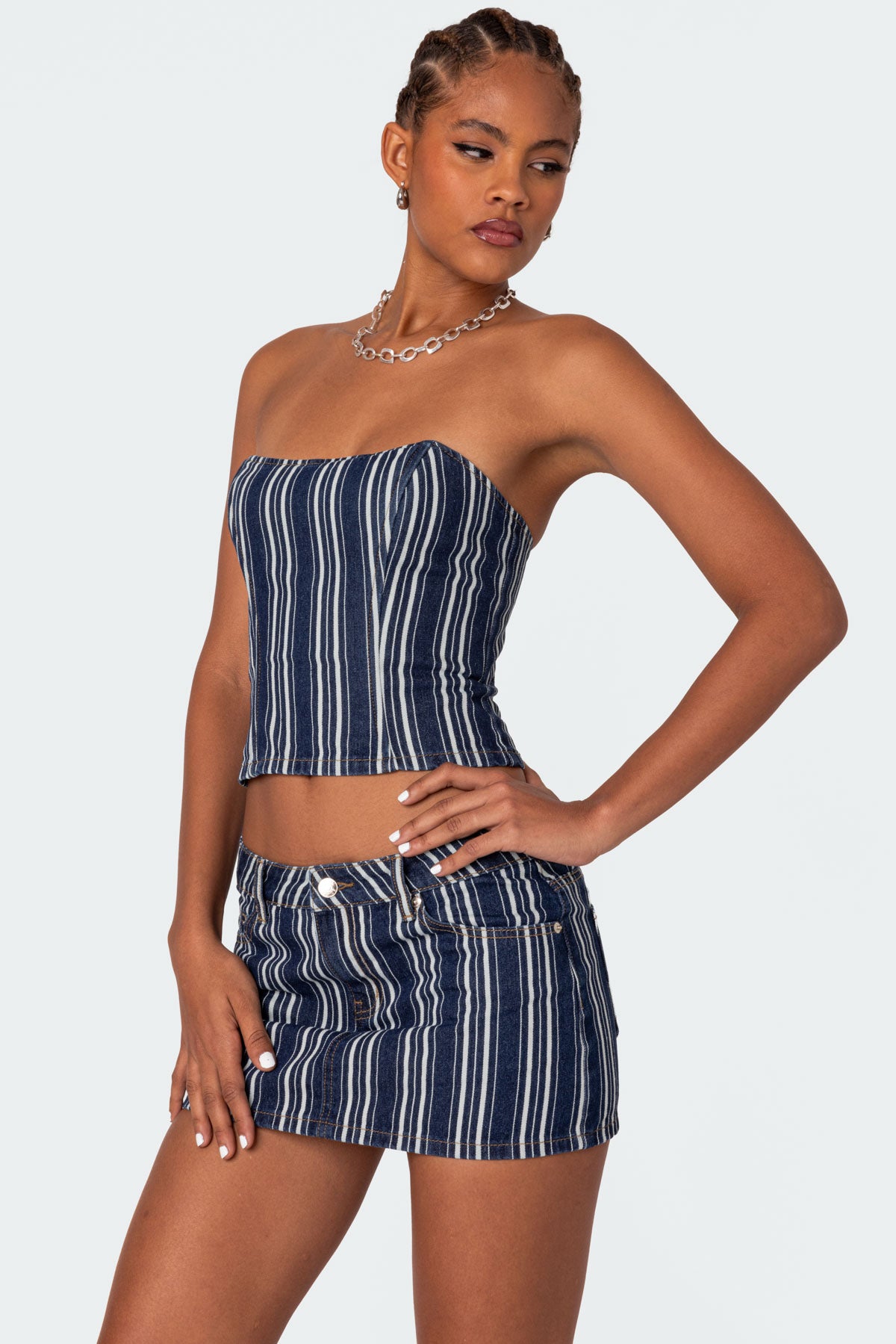 Inez Striped Denim Corset