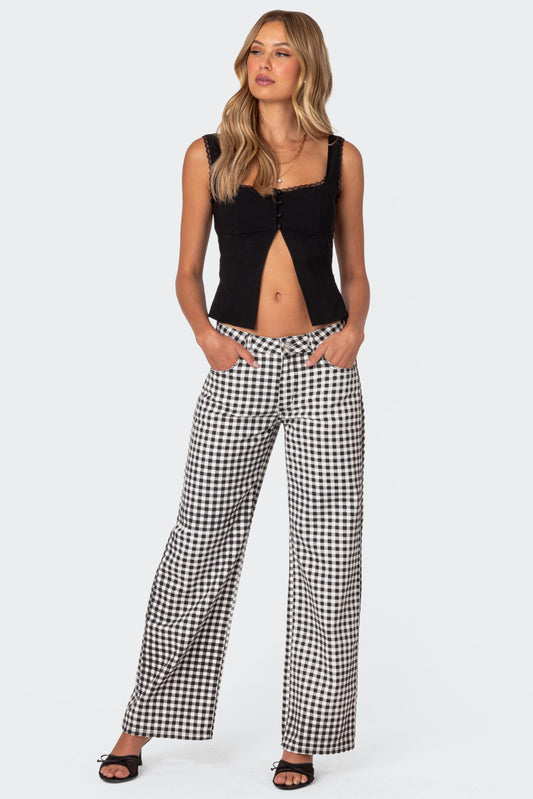 Gingham Printed Low Rise Jeans
