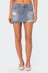 Ginnie Low Rise Distressed Denim Mini Skirt