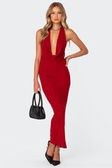 Cowl Neck Open Back Maxi Dress