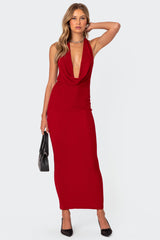 Cowl Neck Open Back Maxi Dress