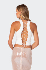 Koko Ribbed Lace Up Tank Top