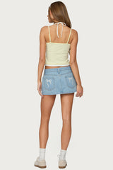 Eyelet Bows Denim Mini Skirt