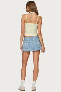 Eyelet Bows Denim Mini Skirt