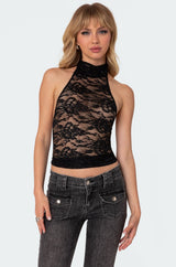 Alena High Neck Sheer Lace Top