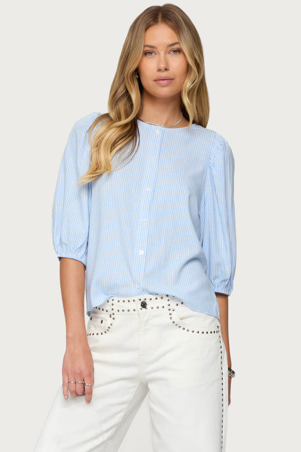 Pinstripe Linen Look Button Up Shirt