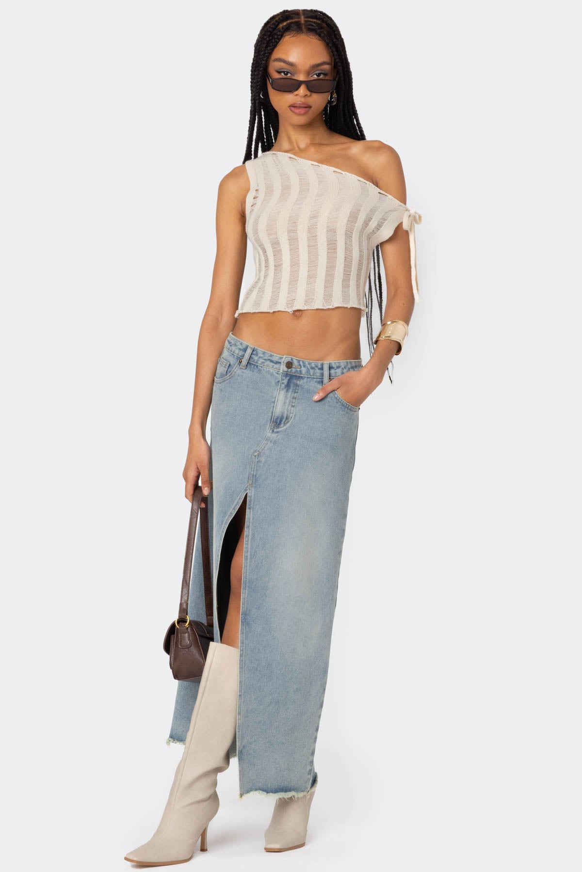 Tamra Sheer Knit Asymmetric Top