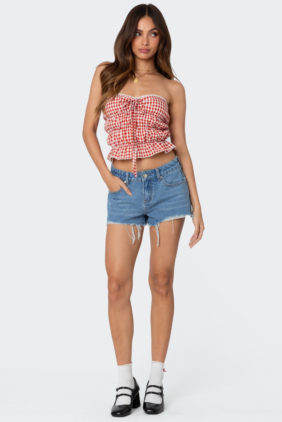 Lanna Gingham Elastic Scrunch Top