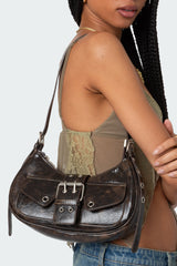 Washed Faux Leather Buckle Bag