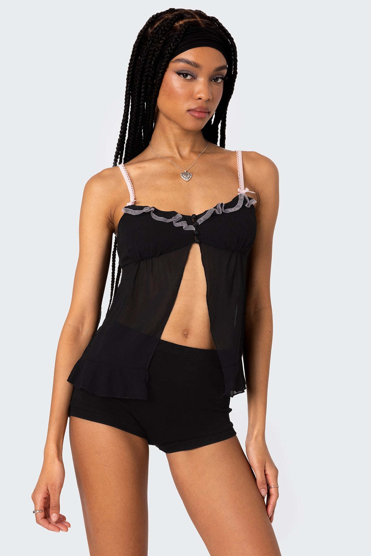 Sheer Split Front Babydoll Top