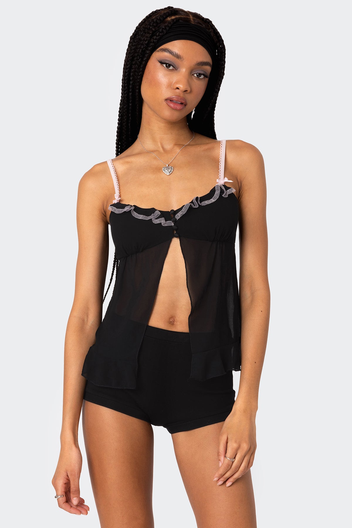 Sheer Split Front Babydoll Top