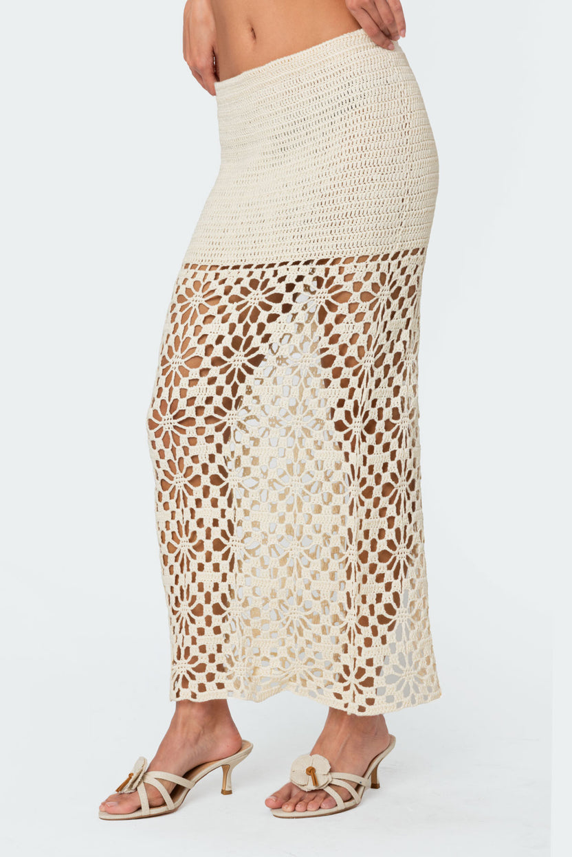 FITTED CROCHET MAXI SKIRT WITH SLIT