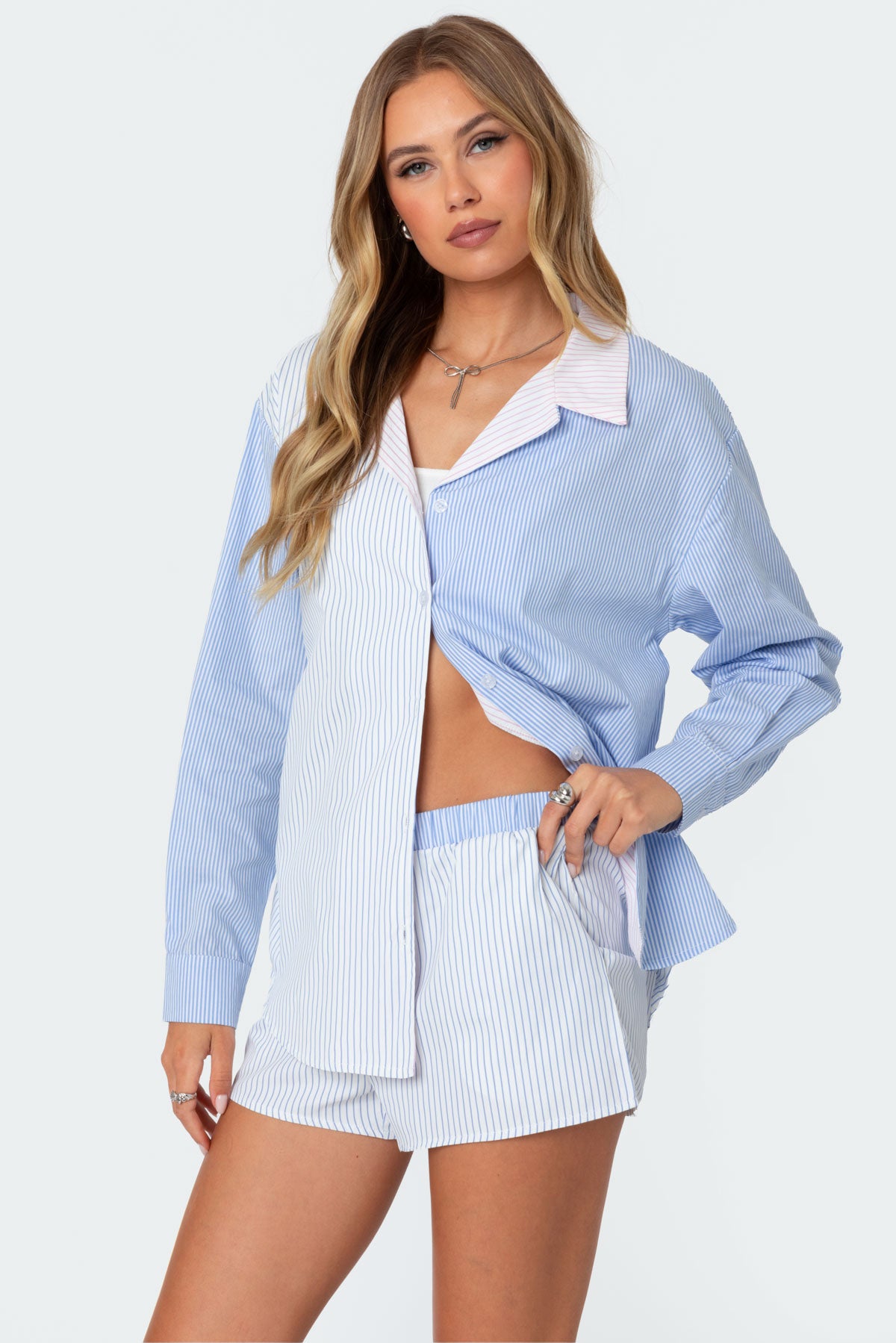 Oaklie Mix Striped Button Up Shirt