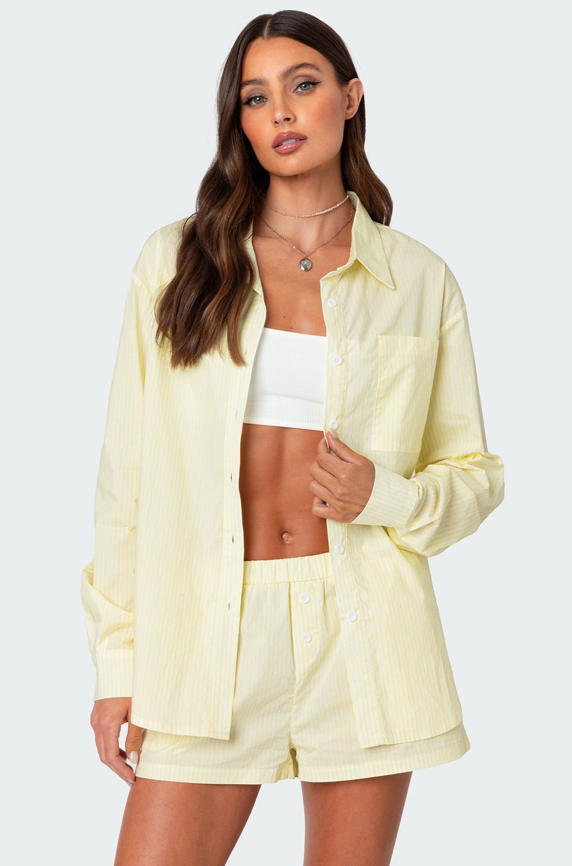 Oversized Pinstripe Button Up Shirt