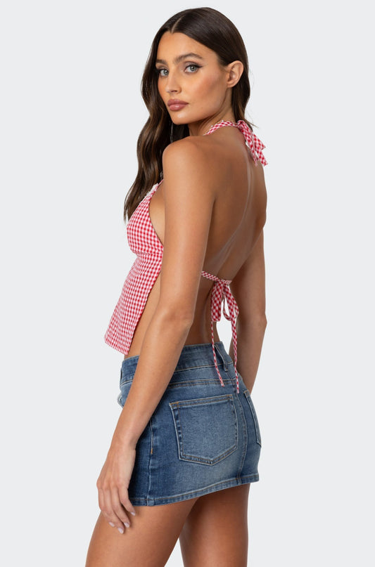 Charmaine Open Back Gingham Top