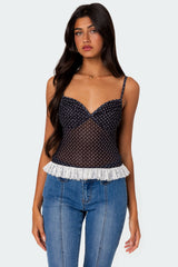 Polka Dot Cupped Mesh Top