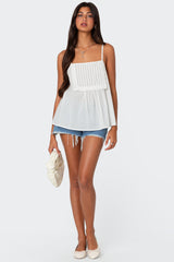 Eyelet Trim Paneled Top