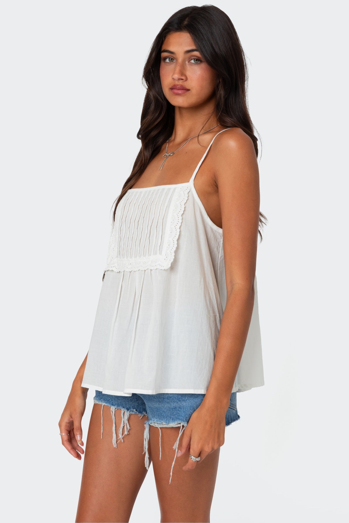 Eyelet Trim Paneled Top