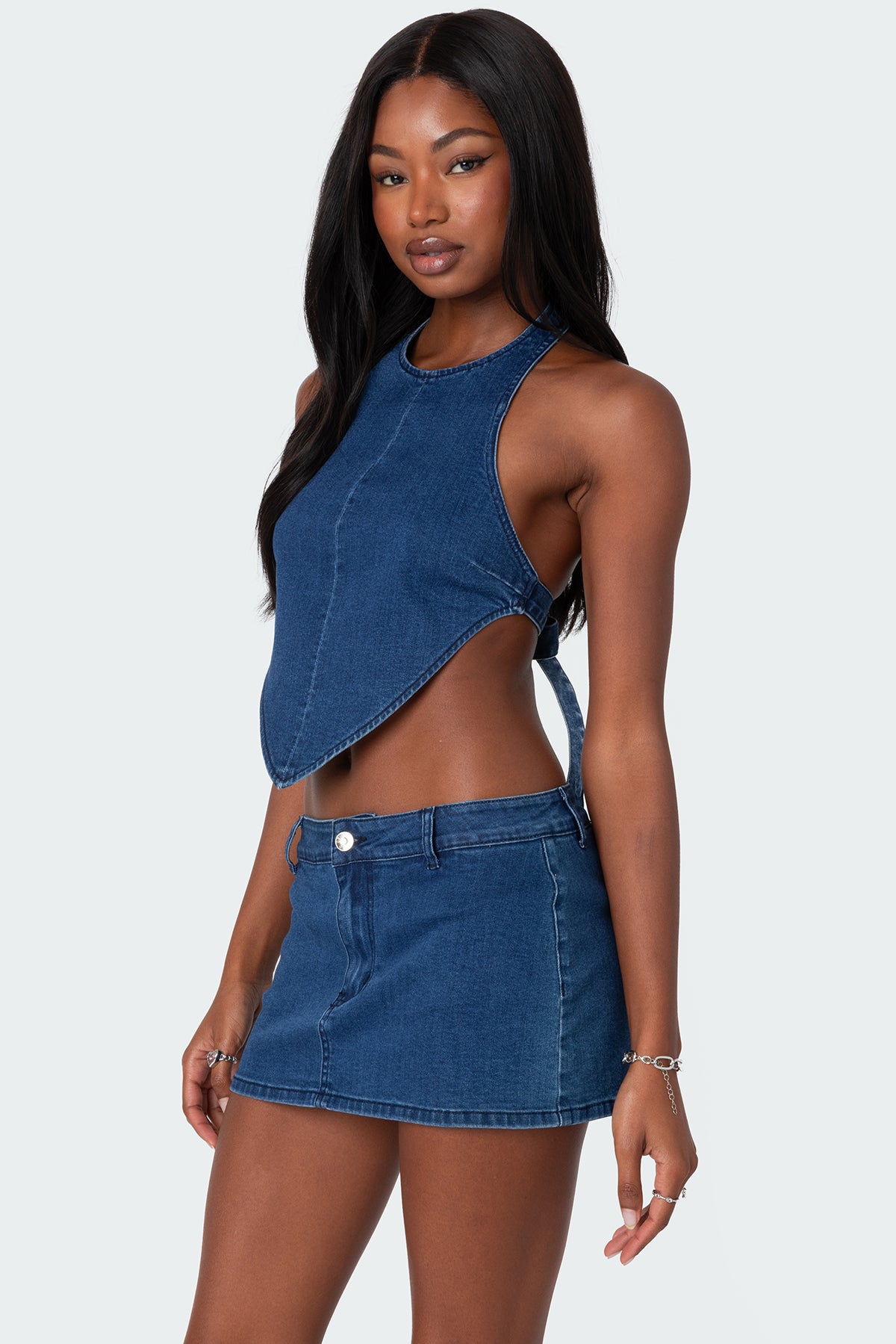 Sydnie Denim Open Back Top