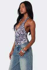 Alana Leopard Print Halter Bodysuit