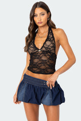 Simona Sheer Lace Halter Top