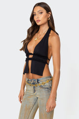 Luma Split Front Backless Halter Top