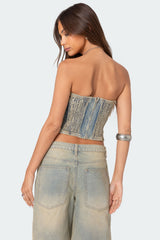 Shira Washed Denim Tube Top