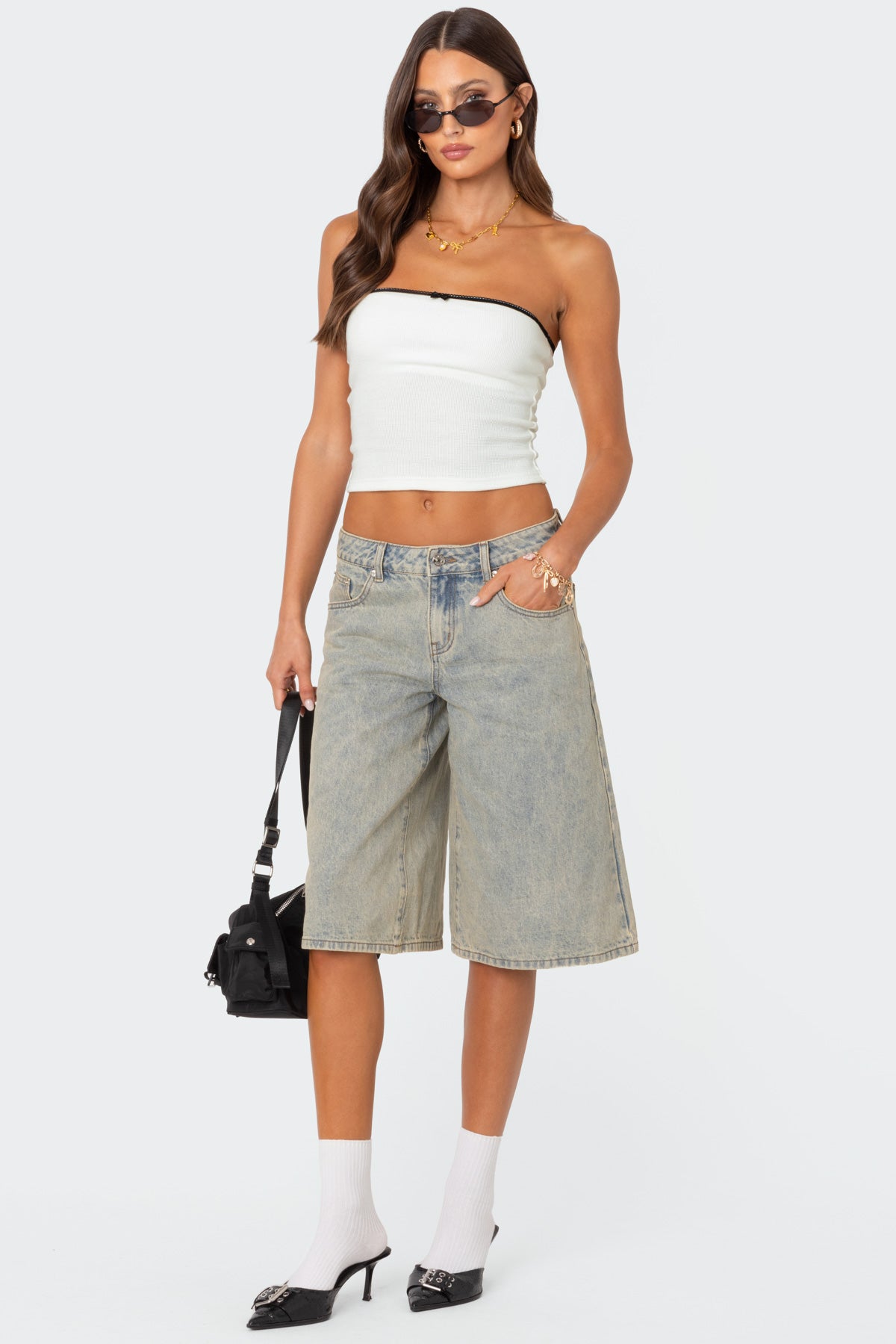 Xtra Long Acid Wash Denim Bermuda Shorts