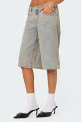 Xtra Long Acid Wash Denim Bermuda Shorts