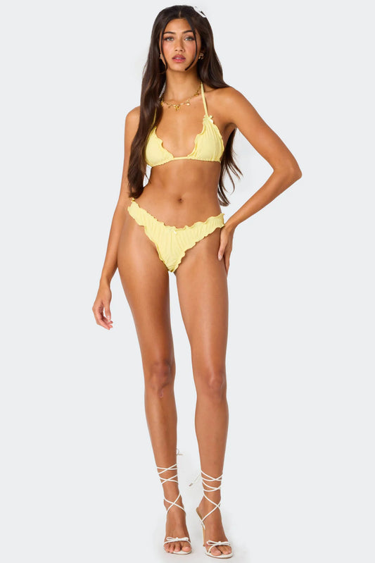 Golden Ruffle Edge Triangle Bikini Top