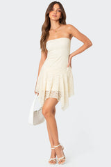 Sandia Asymmetric Lace Mini Dress