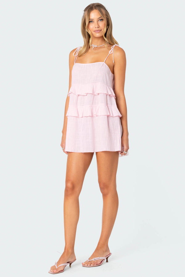 Dorothia Sheer Linen Look Mini Dress