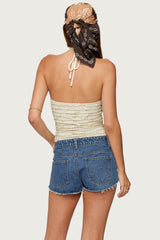 Criss Cross Bead Ruffled Halter Top