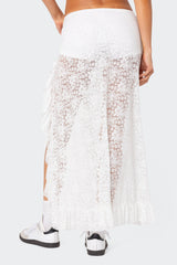 Ruffled Sheer Lace Maxi Skort