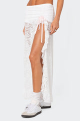 Ruffled Sheer Lace Maxi Skort