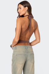 Deep Cowl Neck Open Back Top