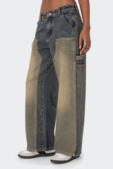 Contrast Panel Low Rise Washed Jeans