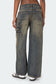 Contrast Panel Low Rise Washed Jeans