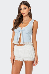 Shiloh Tie Front Eyelet Trim Top