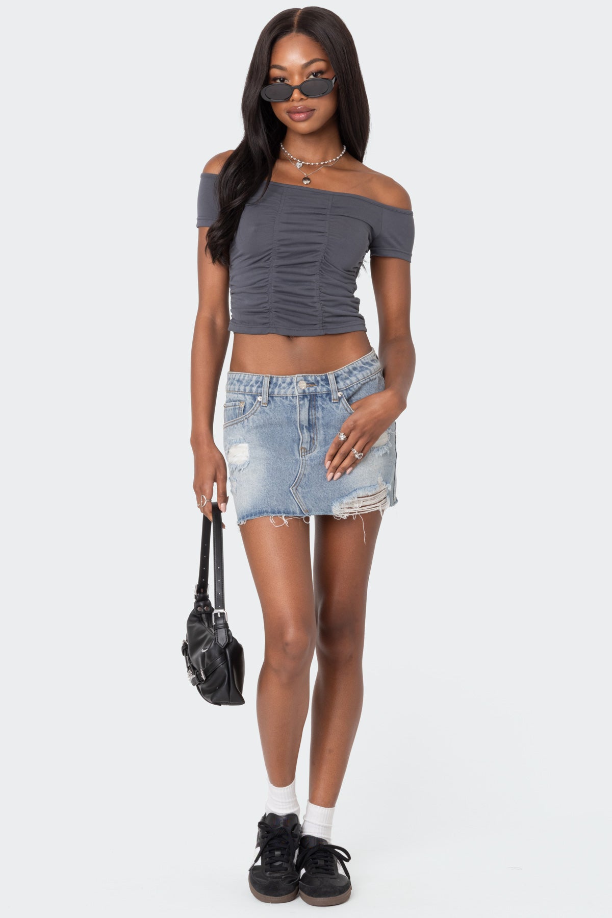 Triple Ruched Off Shoulder Top