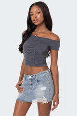 Triple Ruched Off Shoulder Top