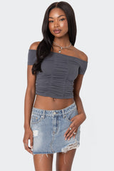 Triple Ruched Off Shoulder Top