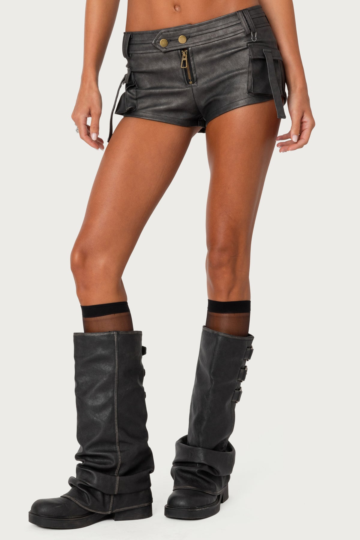 Washed Faux Leather Micro Cargo Shorts – edikted