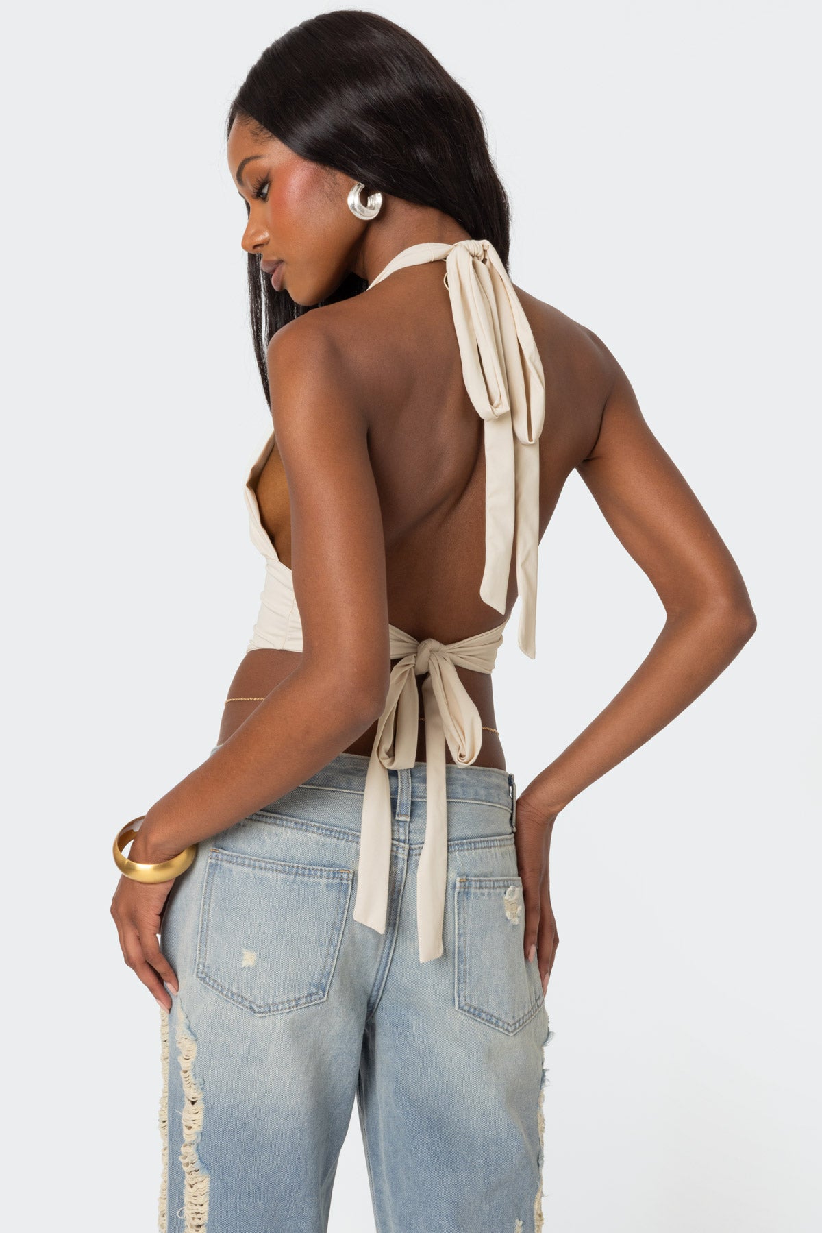 Open Back Triangle Halter Top