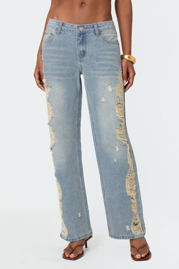 Distressed Sides Washed Jeans