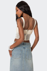 Dafne Gathered Sheer Mesh Corset